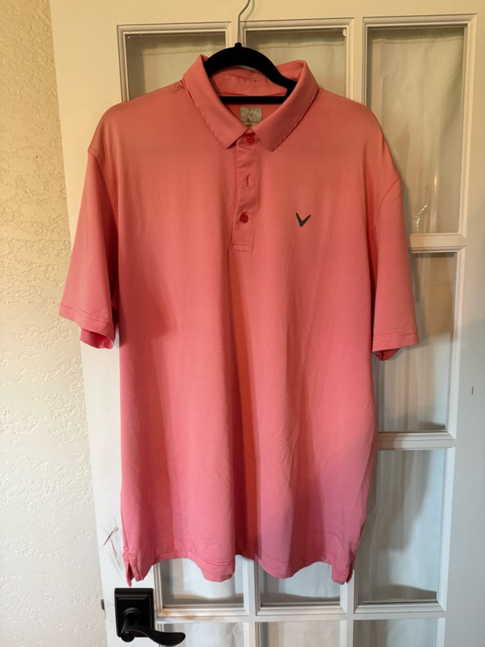 Callaway Men's Red and White Stripe Short Sleeve Polo Golf
